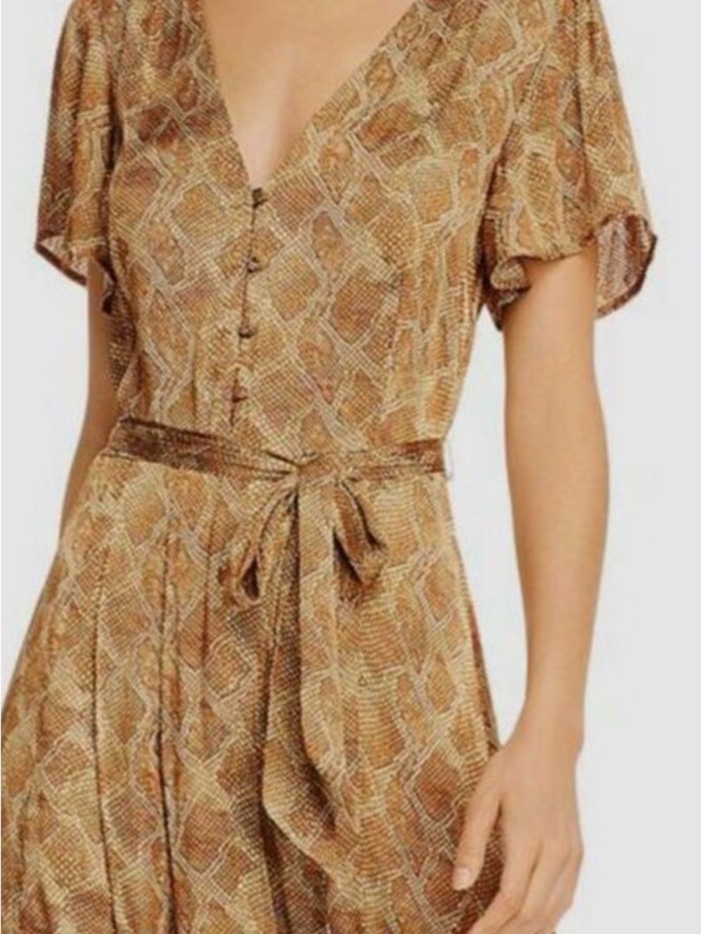 Paige Premium Denim Brown Snake Print Tie-Waist Dress